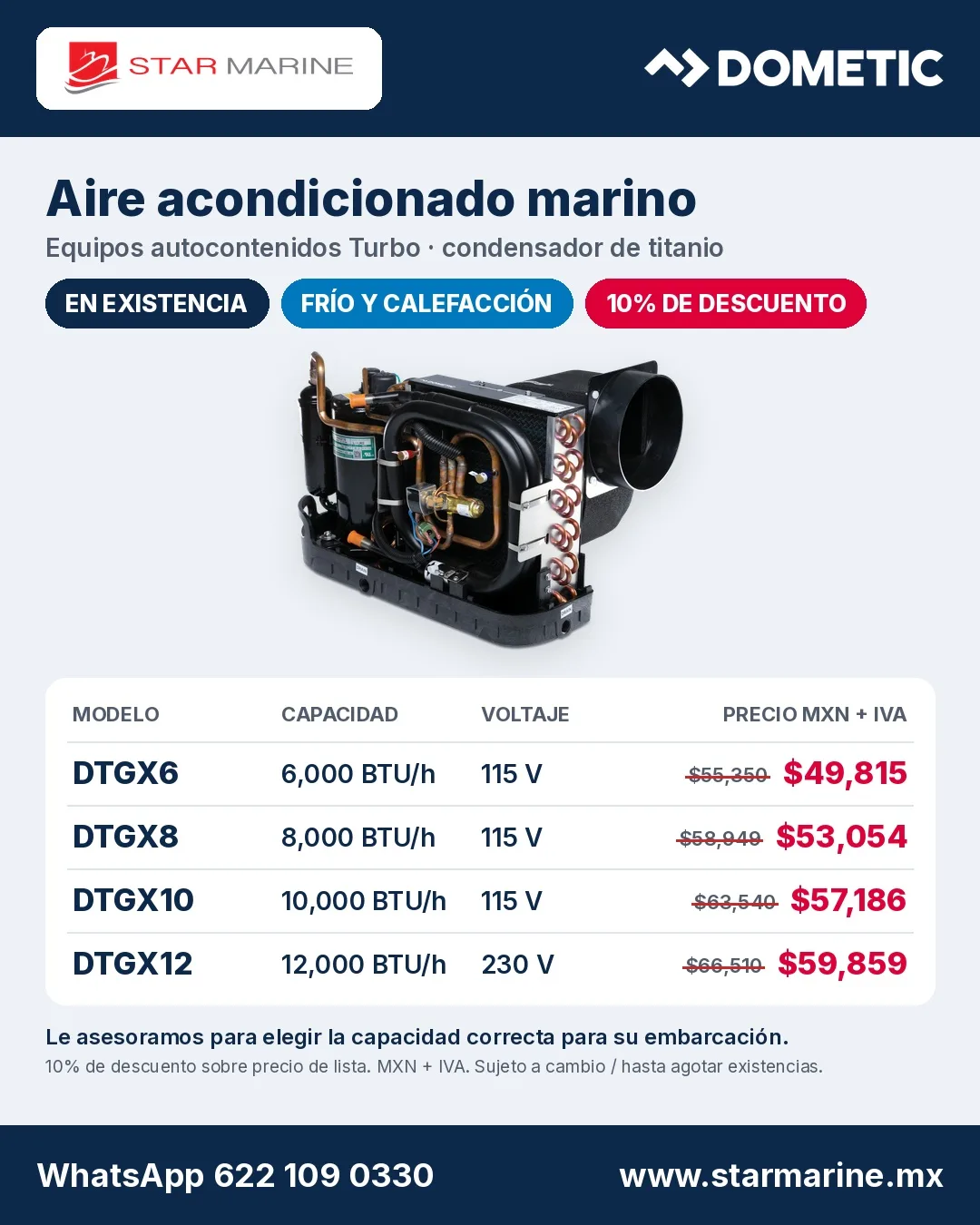 Aire acondicionado marino Dometic Turbo DTGX con 10% de descuento